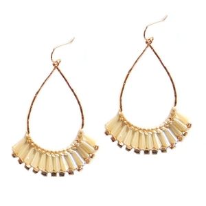 Teardrop Shaped Earrings with Long Ivory & Gold Bead Accents
